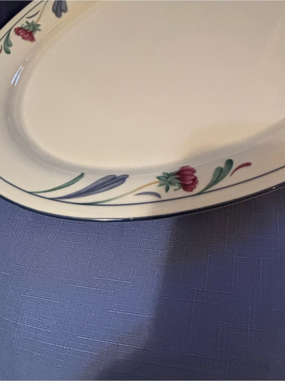 Lenox Poppies On Blue Oval Serving Platter 14 1/4”